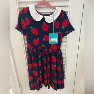 Posh Peanut Navy and Red Apple Print Dress